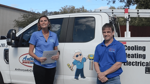 Erica from Anthony's Cooling with satisfied customer, Jim